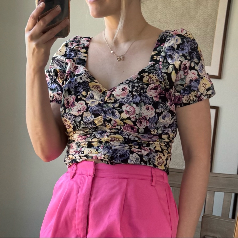 Floral Ruched Women's Boutique Spring Summer Top